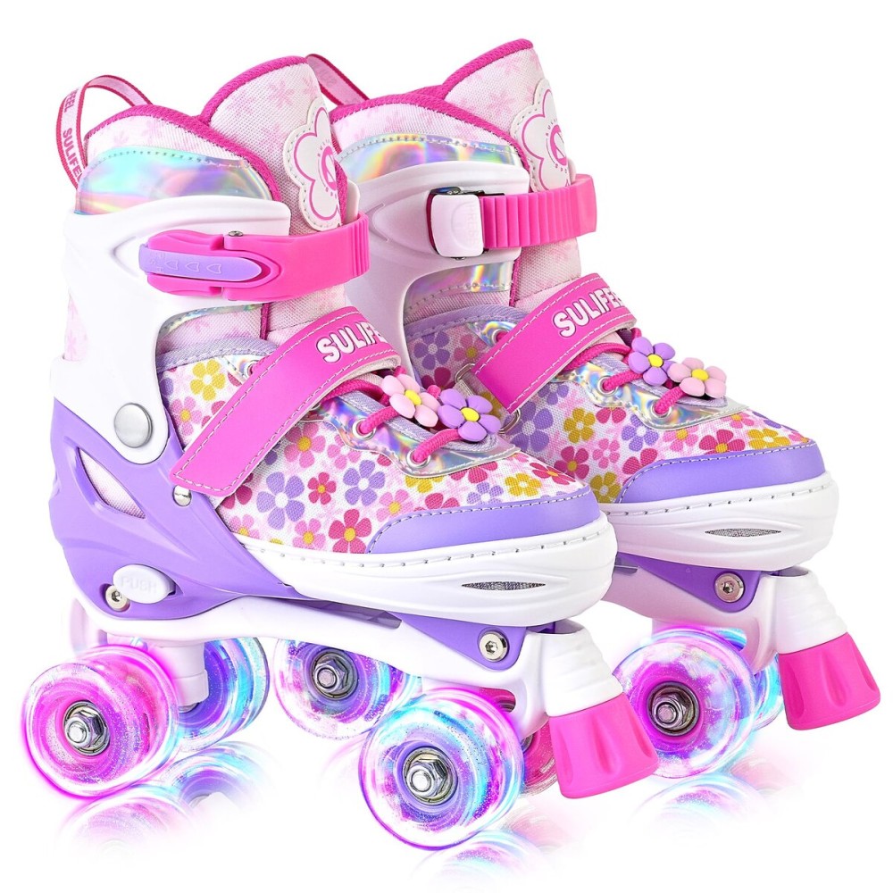 SULIFEEL Rainbow Unicorn 4 Size Adjustable Roller Skates for Girls Boys for Kids Ages 3-5 5-8 6-12 Children Skates Indoor Outdoor