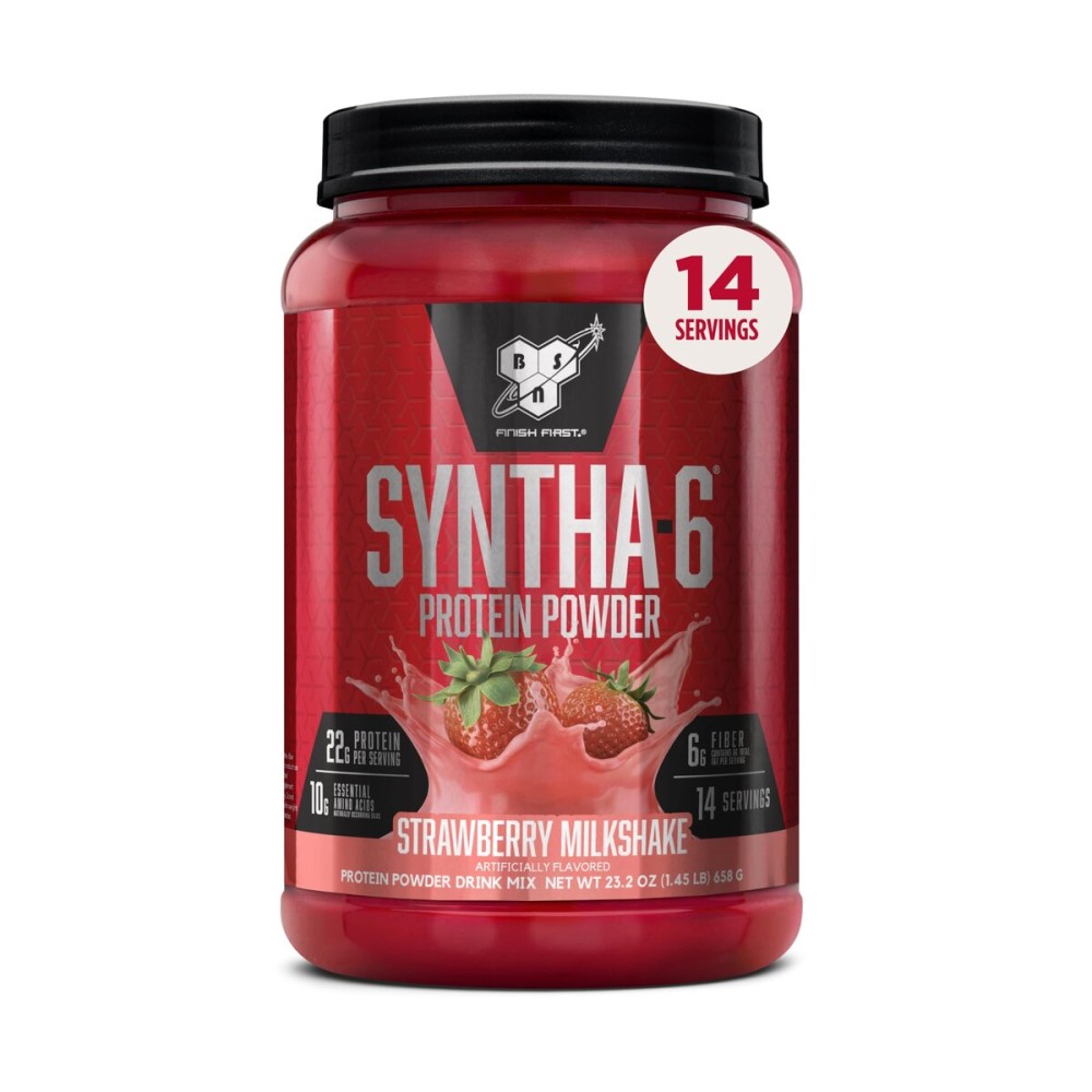 BSN SYNTHA-6 Premium Protein Powder with 6g of Fiber, Whey Protein, Micellar Casein, Milk Protein Isolate Blend, 5g Fat, Strawberry Milkshake, 14 Servings (Packaging May Vary)