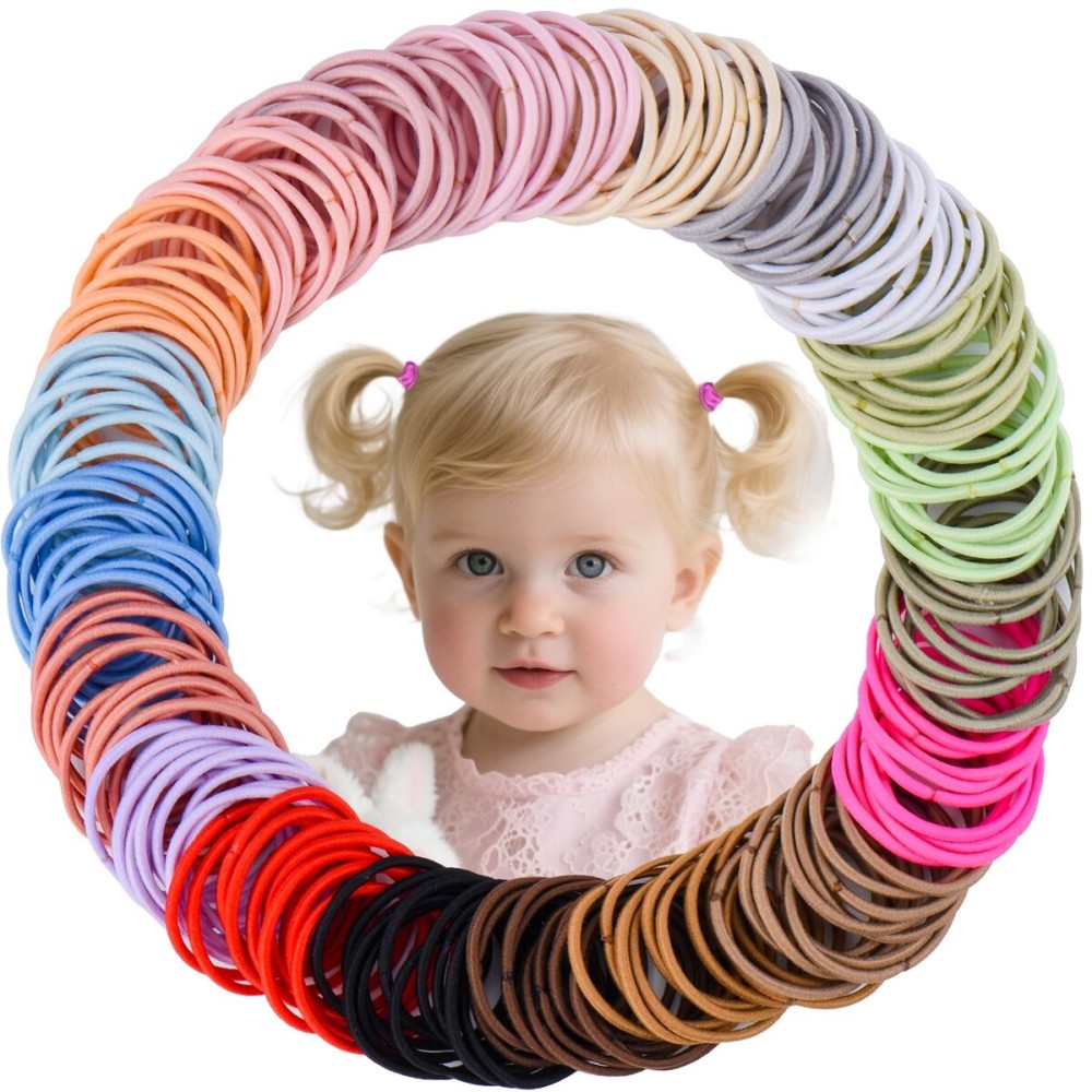 SKYii Baby Hair Ties 200Pcs Small Elastic Hair Ties for Baby Girls Infants Kids Toddlers - 20 Colors Ponytail Holders Hair Accessories for Girls