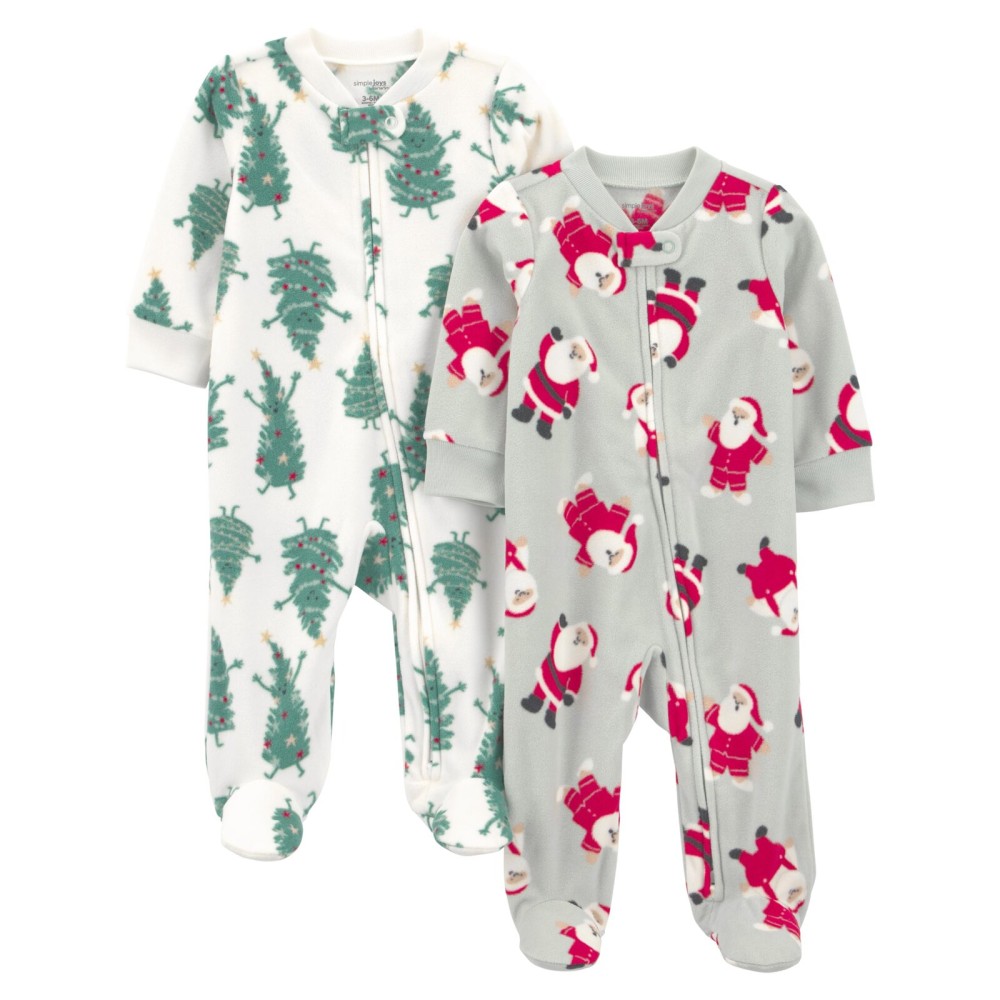 Simple Joys by Carter\'s Neutral Holiday Loose-fit Fleece Footed Pajamas, Santa & Trees, PRE