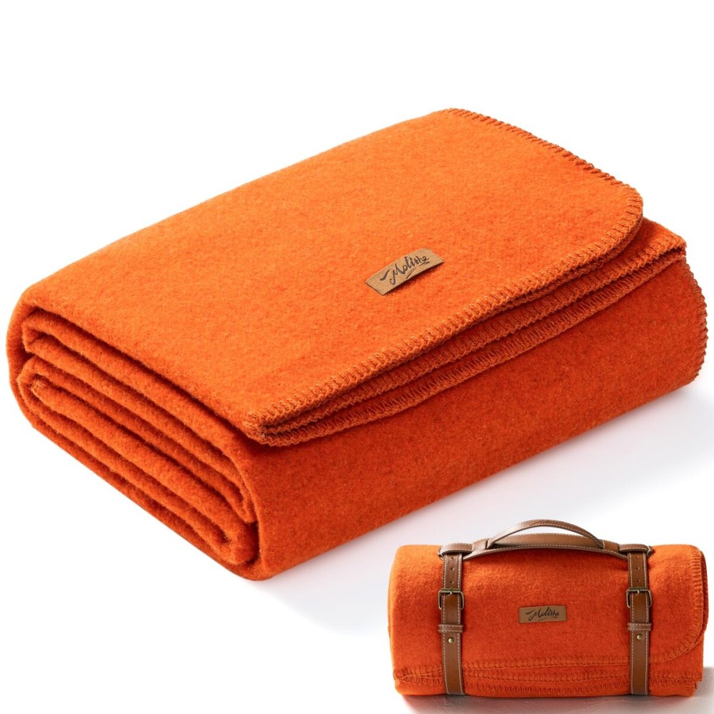 Molithe 100% Wool Blanket, 62 x 86, Warm, Thick, Washable, Military Wool Blanket, Great for Camping, Outdoors, Sporting Events, Survival Kits, OrangeRed