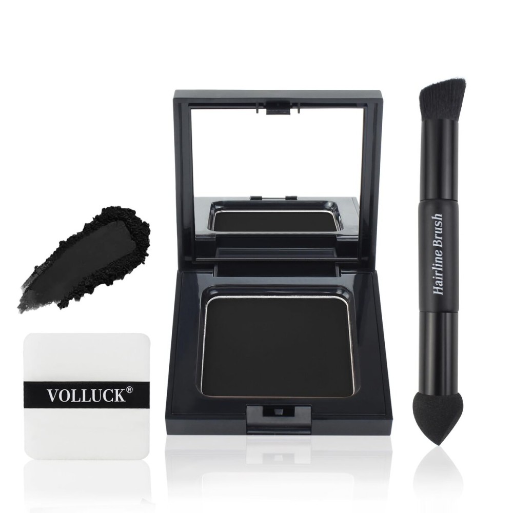VOLLUCK Root Touch up Powder, Long-lasting Gray Hair Cover up Powder for All Hair Types, Waterproof for Women and Men (Dark-Black, 0.42 0unce)