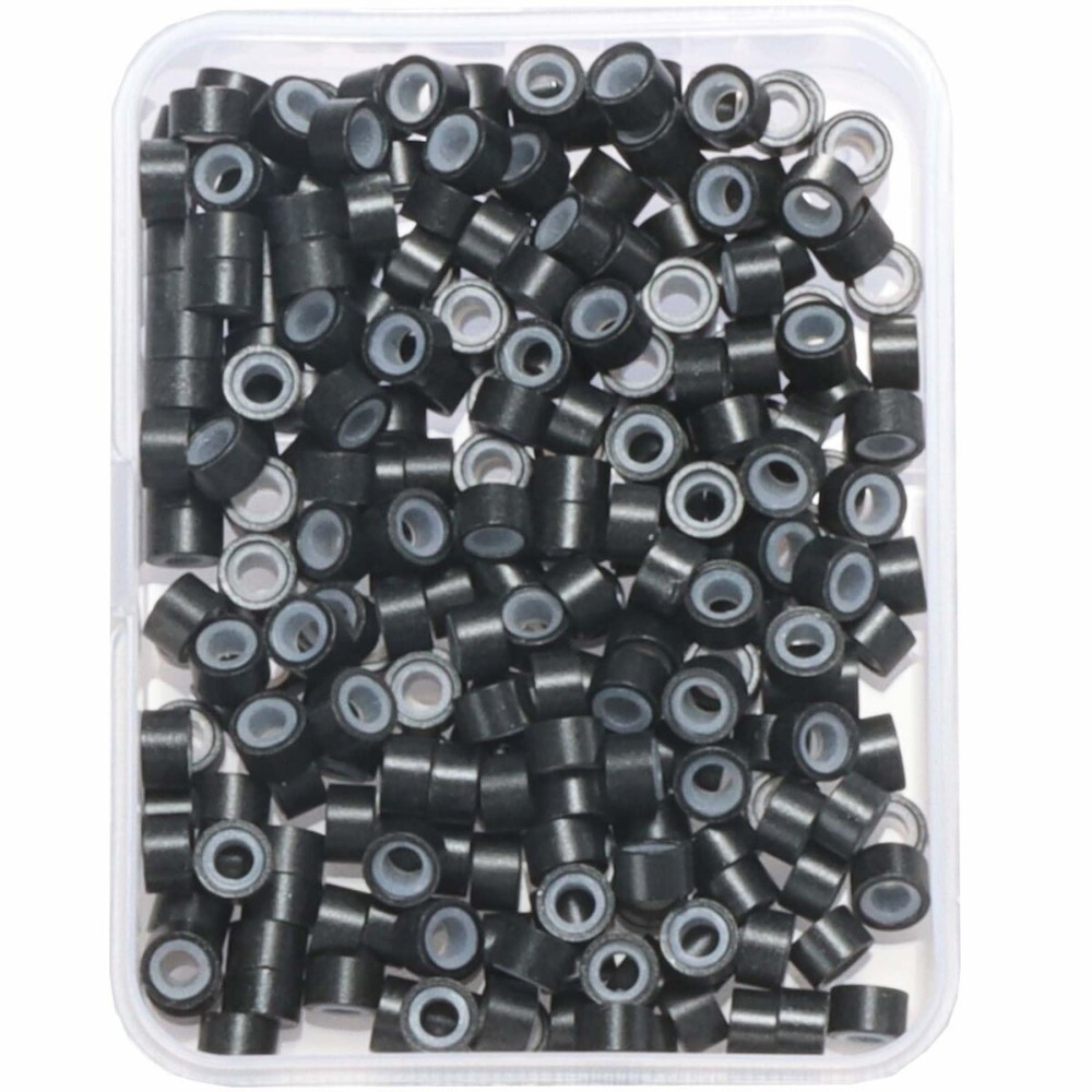 GOTDYA 5mm-300pcs Hair Extension Beads,Silicone Lined Micro Rings,I Tip MicroLink Weft Beads for Hair Extensions,Black