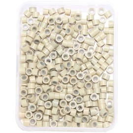 GOTDYA 5mm-300pcs Hair Extension Beads,Silicone Lined Micro Rings,MicroLink I Tip Weft Beads for Hair Tinsel and Feathers Extensions,Blonde
