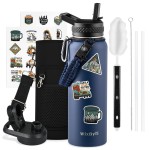 WixByti 40 oz Insulated Water Bottle with Straw (Cold for 48 Hrs), Stainless Steel Triple Wall Vacuum Sports Water Jug, Leakproof Hydro Cup Flask with Paracord Handle & Straw Spout Lids & DIY Stickers
