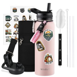 WixByti 40 oz Insulated Water Bottle with Straw (Cold for 48 Hrs), Stainless Steel Triple Wall Vacuum Sports Water Jug, Leakproof Hydro Cup Flask with Paracord Handle & Straw Spout Lids & DIY Stickers