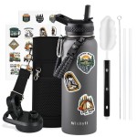 WixByti 40 oz Insulated Water Bottle with Straw (Cold for 48 Hrs), Stainless Steel Triple Wall Vacuum Sports Water Jug, Leakproof Hydro Cup Flask with Paracord Handle & Straw Spout Lids & DIY Stickers