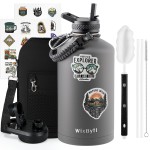 WixByti One Gallon Water Bottle Insulated, Triple Wall Vacuum Cold for 48 Hrs & Leak-proof & Non-BPA, 128oz Large Sports Stainless Steel Water Jug with Paracord Handle Straw Spout Lids & DIY Stickers