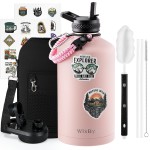 WixByti One Gallon Water Bottle Insulated, Triple Wall Vacuum Cold for 48 Hrs & Leak-proof & Non-BPA, 128oz Large Sports Stainless Steel Water Jug with Paracord Handle Straw Spout Lids & DIY Stickers