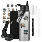 WixByti 40 oz Insulated Water Bottle with Straw (Cold for 48 Hrs), Stainless Steel Triple Wall Vacuum Sports Water Jug, Leakproof Hydro Cup Flask with Paracord Handle & Straw Spout Lids & DIY Stickers