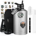 WixByti One Gallon Water Bottle Insulated, Triple Wall Vacuum Cold for 48 Hrs & Leak-proof & Non-BPA, 128oz Large Sports Stainless Steel Water Jug with Paracord Handle Straw Spout Lids & DIY Stickers