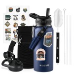 WixByti 32 oz Insulated Water Bottle with Straw (Cold for 48 Hrs), Stainless Steel Triple Wall Vacuum Sports Water Jug, Leakproof Hydro Cup Flask with Paracord Handle & Straw Spout Lids & DIY Stickers