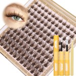 Brown Lash Clusters Kit Wispy Lashes Extensions Kit Natural Eyelash Clusters Waterproof Lash Bond and Seal Kit Dark Brown Cluster Lash C-Curly Individual Lash Pack 120Pcs DIY Lash Kit (8-16MM)