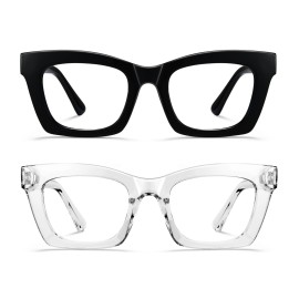 Hubeye Oprah Style Readers for Women Stylis Style Reading Glasses with Blue Light Blocking and Spring Hinge Black+Transparent+2.25