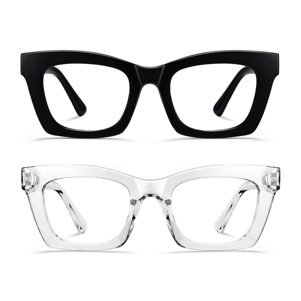 Hubeye Oprah Style Readers for Women Stylis Style Reading Glasses with Blue Light Blocking and Spring Hinge Black+Transparent+2.75