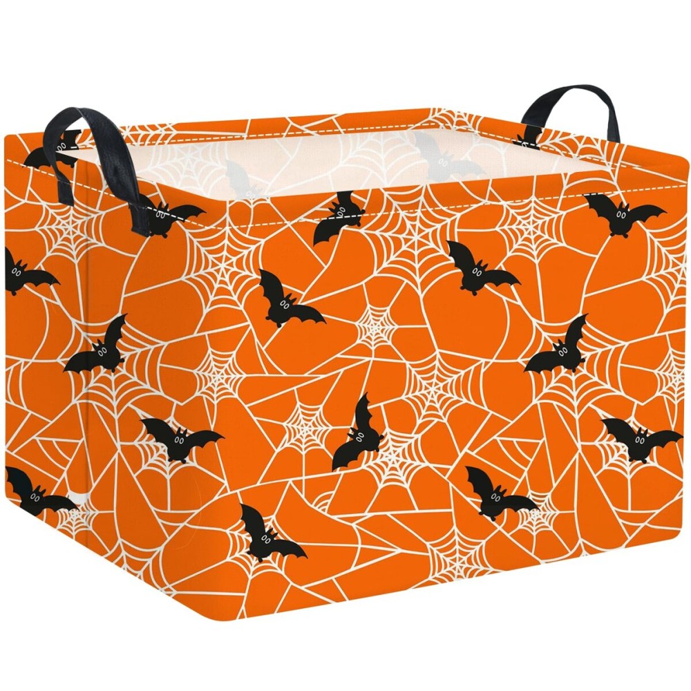 HIYAGON Rectangular Halloween Basket for Boys and Girls Kids Trick or Treat Pumpkin Basket for Halloween Parties Cute Storage Bin Organizer Box Room Decor(Bat spider web)