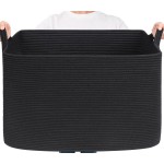 Goodpick Large Woven Storage Basket, 105L Extra Large Blanket Basket for Living Room, Bedroom, Rectangle Cotton Rope Organizer for Toy Storage, 25x16x16, Black