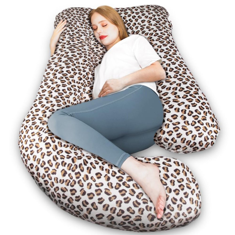 Chilling Home Pregnancy Pillow, J Shape Pregnancy Pillows for Sleeping, Body Pillows for Adults, Maternity Pillow for Pregnant Women, with Velvet Removable Cover, Leopard Print