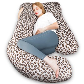 Chilling Home Pregnancy Pillow, J Shape Pregnancy Pillows for Sleeping, Body Pillows for Adults, Maternity Pillow for Pregnant Women, with Velvet Removable Cover, Leopard Print