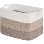 Goodpick Large Storage Basket, 18x14x12 Cotton Rope Organizer for Blankets, Toy Baskets Storage Kids, Rectangle Woven Basket for Living Room, Bedroom, Gradient Brown