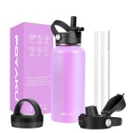 Water Bottle Insulated 32oz 40oz 64oz 128oz Straw Lid Spout Lid & 3 Lids, Leak Proof, Vacuum Insulated,Stainless Steel Water Bottle Wide Mouth for Sports, Gym or Office (Cherry Blossom, 32 oz)