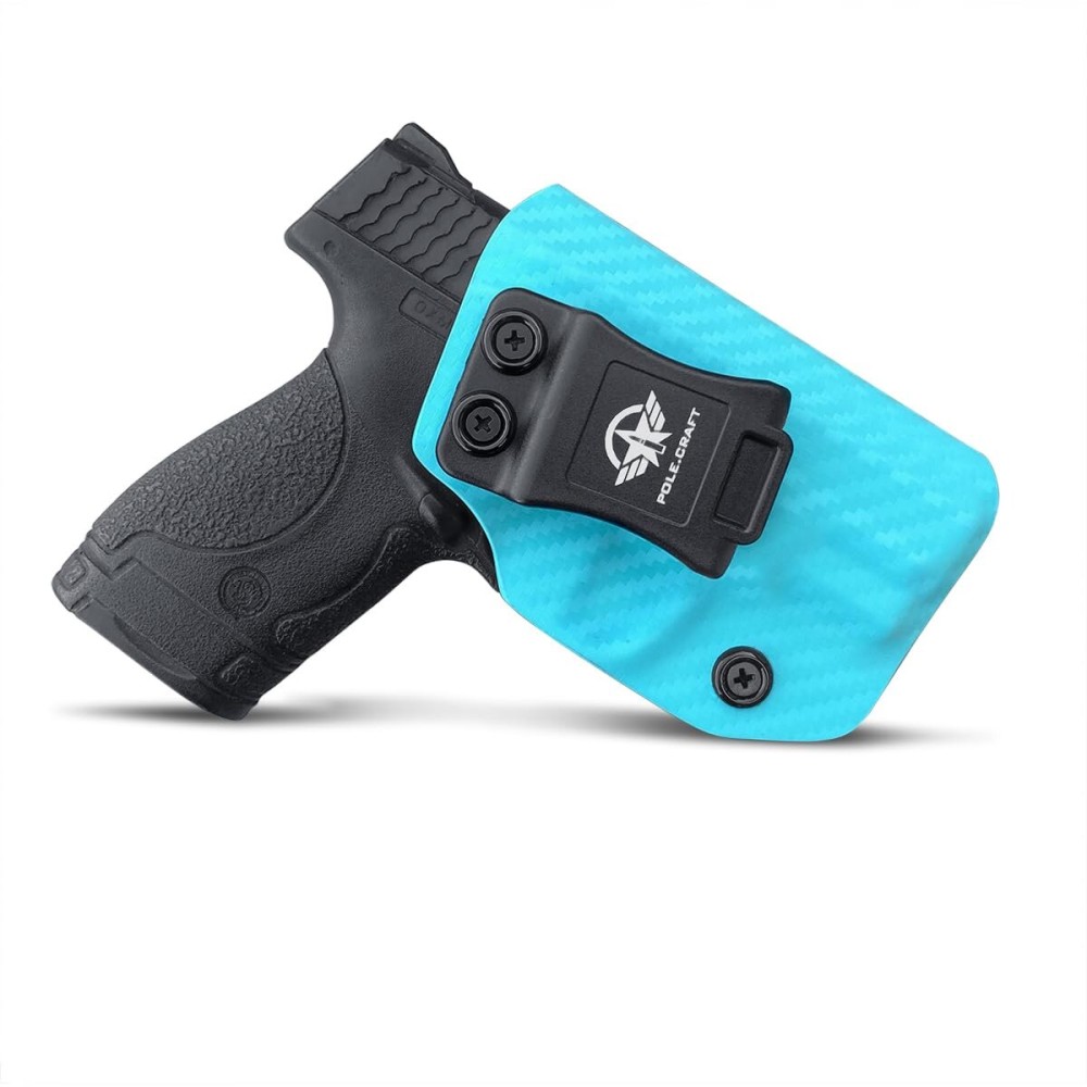 M&P Shield 9MM Holster IWB Kydex Holster Fit: Smith & Wesson M&P Shield Plus / M2.0 / M1.0-9mm/.40 S&W 3.1 Barrel Pistol- Inside Waistband (No Laser - Carbon Fiber Blue - 1, Right Hand Draw (IWB))