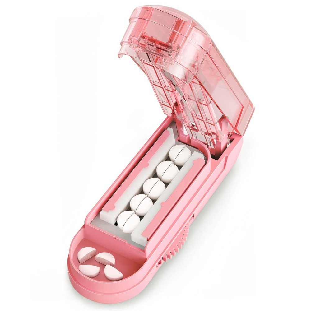 ONE PIX Pill Cutter Splitter for Small and Tiny Pills, Professional Adjustable Pill Cutter with Hidden Stainless Steel Blade, Safely Cuts Multiple Pills at Once, Pink