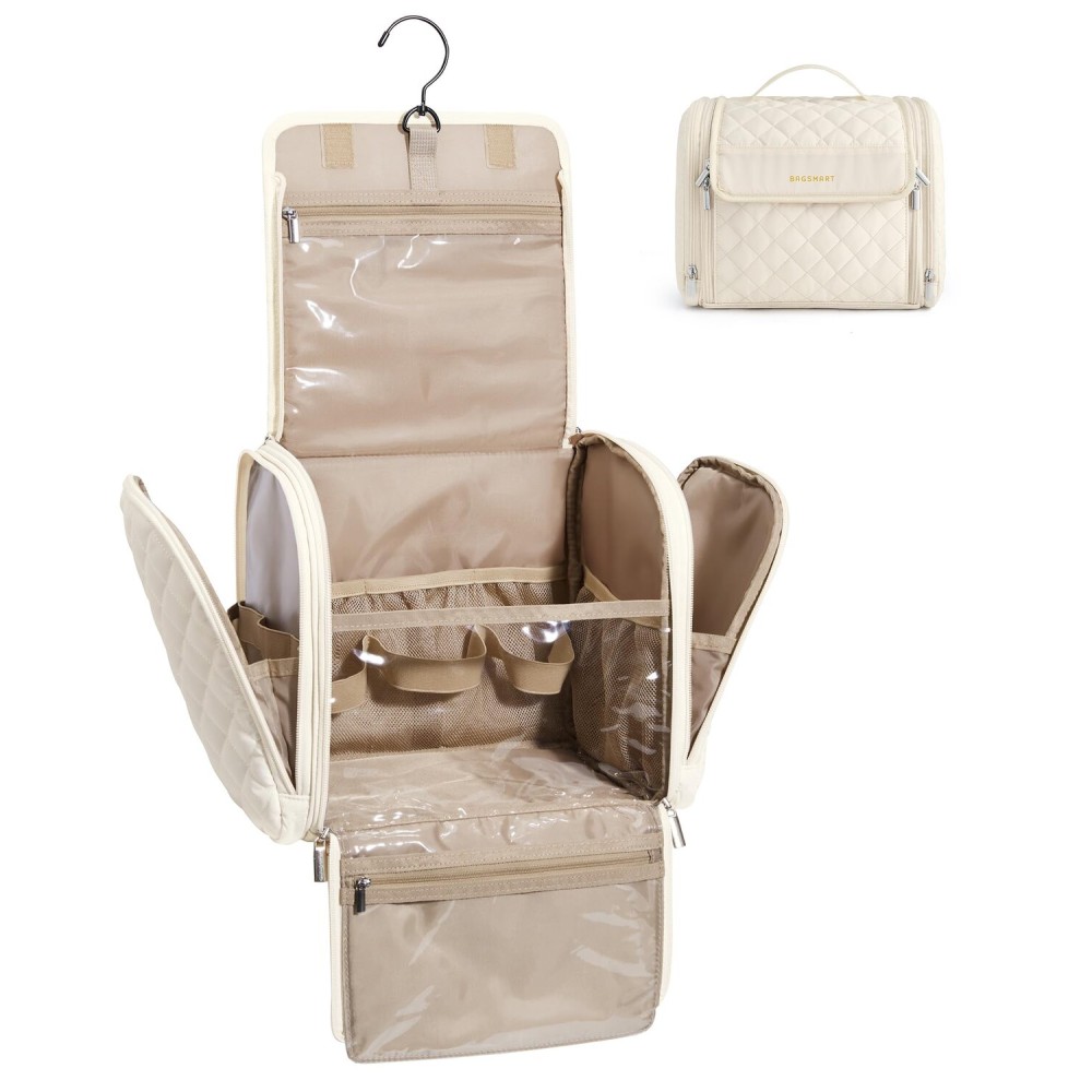 BAGSMART Travel Toiletry Bag, Large Capacity Cosmetic Bags for Women with Hanging Hook, Water-resistant for Toiletries Accessories Brushes Sponge, With Handle