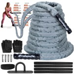 Brobantle Battle Rope 1.5 Inch Diameter,Gray 30FT Exercise Workout Ropes for Home Gym Heavy Weighted Training Rope for Working Out