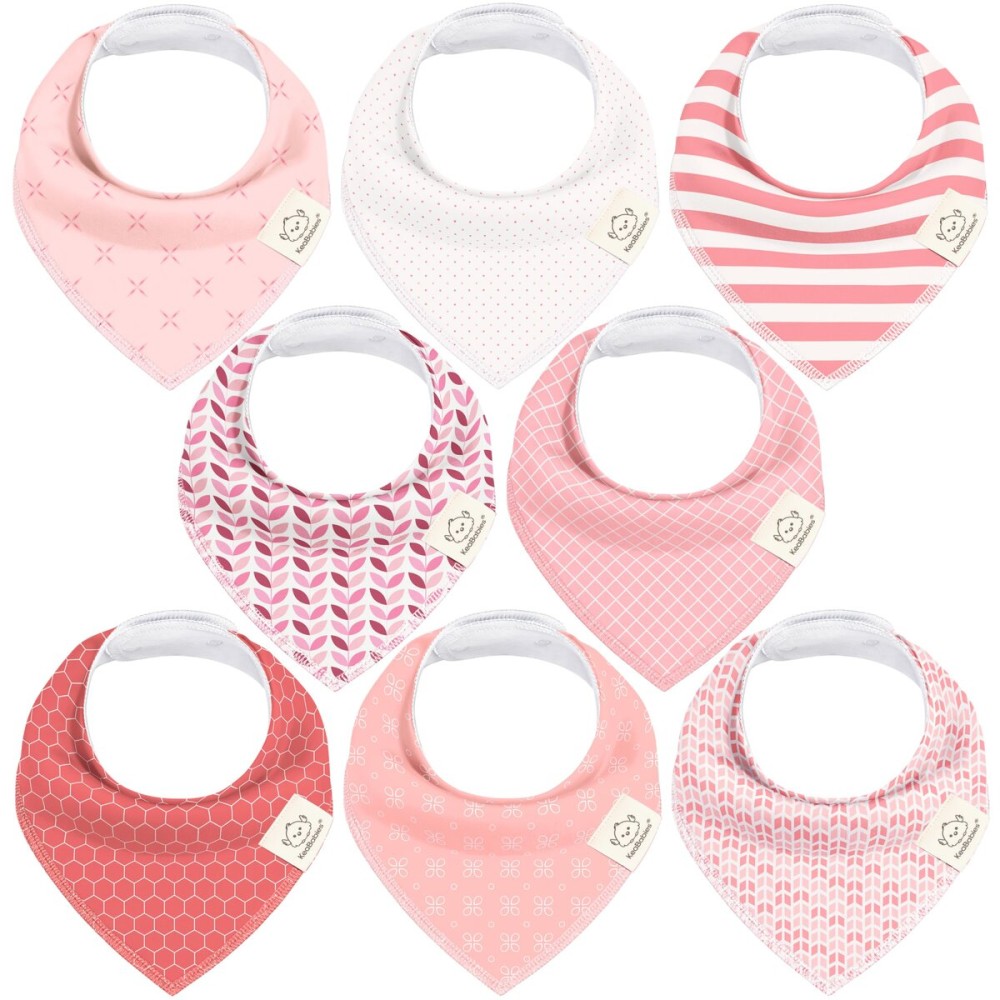 KeaBabies 8-Pack Organic Baby Bandana Bibs for Girls - Super Absorbent Triangle Baby Bibs for Drooling and Teething Infant, 100% Cotton Extra Soft for Newborn, Infant 0-36 Months (Blush)