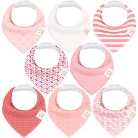 KeaBabies 8-Pack Organic Baby Bandana Bibs for Girls - Super Absorbent Triangle Baby Bibs for Drooling and Teething Infant, 100% Cotton Extra Soft for Newborn, Infant 0-36 Months (Blush)