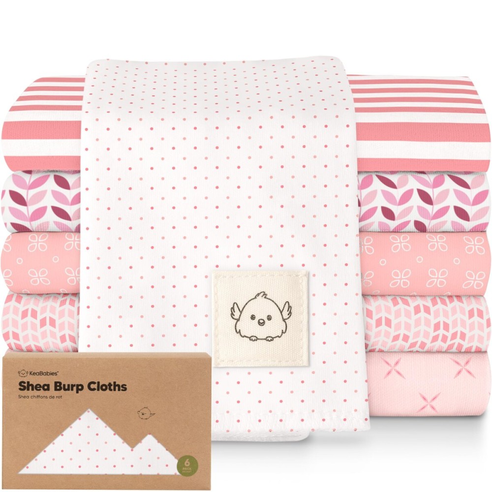 Organic Burp Cloths Baby Boy, Girl - 6-Pack Large Cotton Burping Cloths for Babies, Spit Up Rags, Super Absorbent, Ultra Soft Newborn Rag, Gender Neutral, Machine Washable, Durable (Blush)