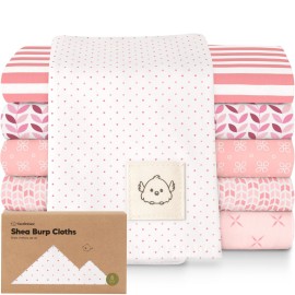 Organic Burp Cloths Baby Boy, Girl - 6-Pack Large Cotton Burping Cloths for Babies, Spit Up Rags, Super Absorbent, Ultra Soft Newborn Rag, Gender Neutral, Machine Washable, Durable (Blush)