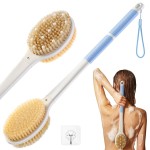 Shower Brush for Massage Dry Brushing: Back Scrubber for Shower with 18.1 in Anti Slip Long Handle - Bath Body Brush for Lymphatic Drainage, Exfoliator Improving Skin Health for Women Men Elderly Blue