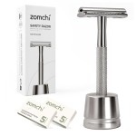 ZOMCHI Double Edge Safety Razor Kit for Men & Women, Reusable Metal Razor with Stand and 10 Blades, Eco-Friendly Plastic-Free Shaving - Matte Silver