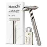 ZOMCHI Double Edge Safety Razor for Men & Women, Eco-Friendly Metal Shaver with 5 Refill Blades, Reusable Manual Razor for Smooth Close Shave - Matte Silver