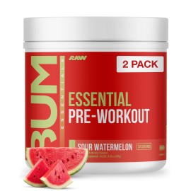 RAW Essential Pre-Workout Powder (Sour Watermelon) - Chris Bumstead Sports Nutrition Supplement for Men & Women - Preworkout Energy Powder with Caffeine, L-Citrulline & Beta Alanine Blend - 2-Pack