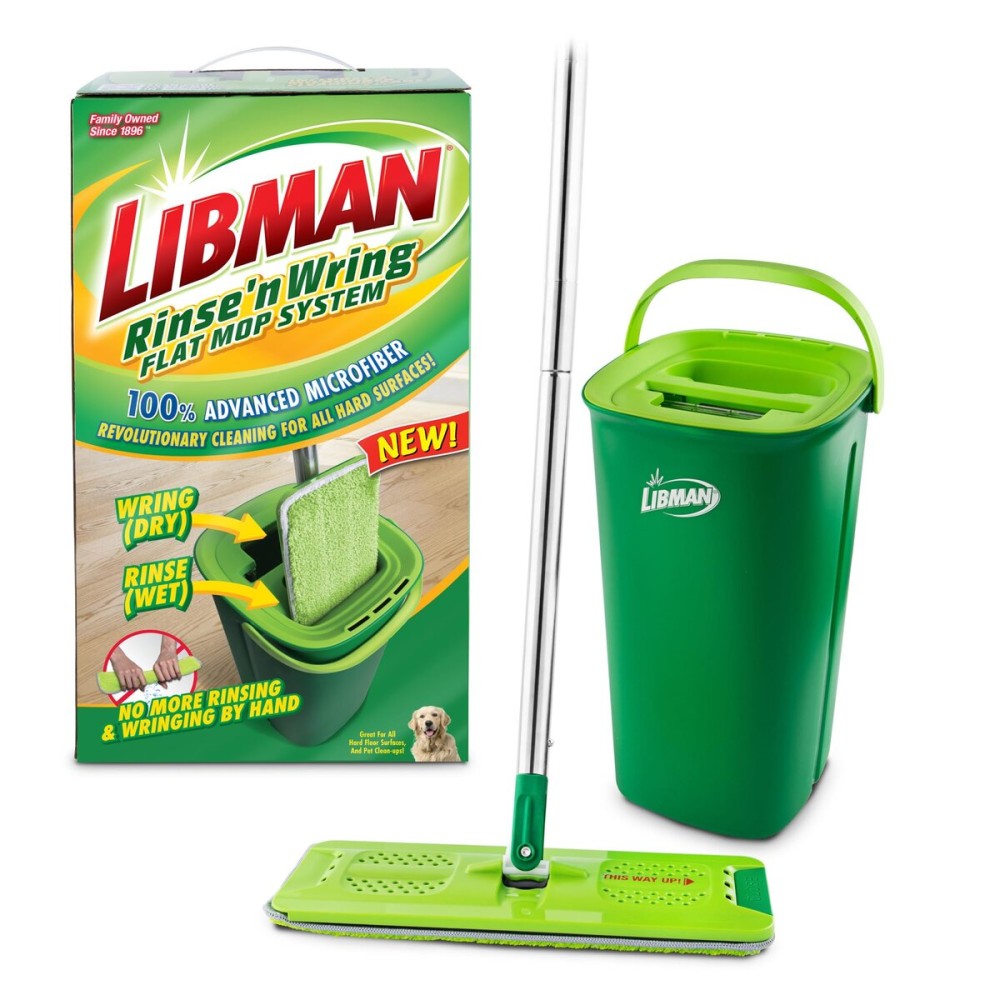 Libman Rinse \'n Wring Mop and Bucket System | Microfiber Floor Mop | Hardwood Floor Cleaner | Wet & Dry Mop | Clean & Dirty Water Chambers | Power Blades | 1 Total Microfiber Pad