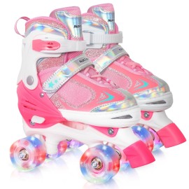 Kids Roller Skates for Girls - Pink for Toddler Little Kids Age 4 5 6 7- Adjustable All Light up Wheels Indoor Outdoor Sports Birthday Gift for Son and Grandson