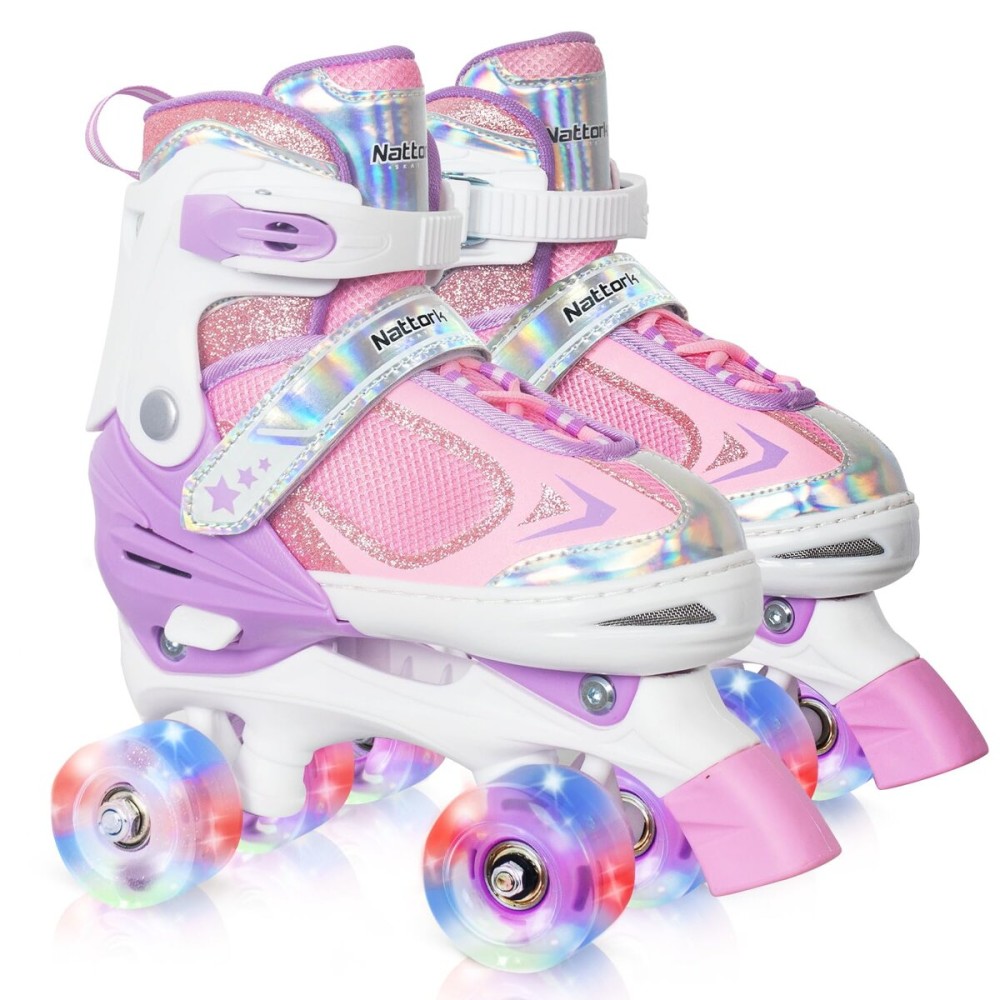 Kids Roller Skates for Girls - Purple for Big Kids Age 7 8 9 10 - Adjustable All Light up Wheels Indoor Outdoor Sports Birthday Gift for Son and Grandson