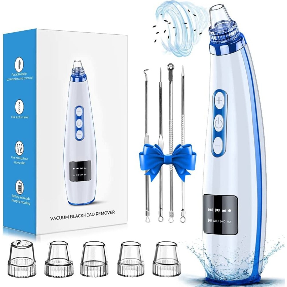 Blackhead Remover Pore Vacuum Upgraded Facial Pore Cleaner Electric Comedone Whitehead Extractor Tool-5 Suction Power,5 Probes,USB Rechargeable