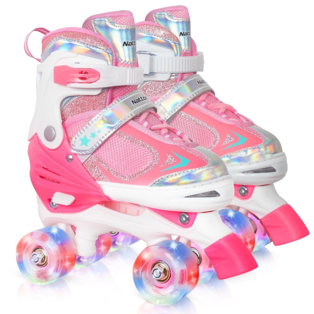 Kids Roller Skates for Girls - Pink for Big Kids Age 7 8 9 10 - Adjustable All Light up Wheels Indoor Outdoor Sports Birthday Gift for Son and Grandson
