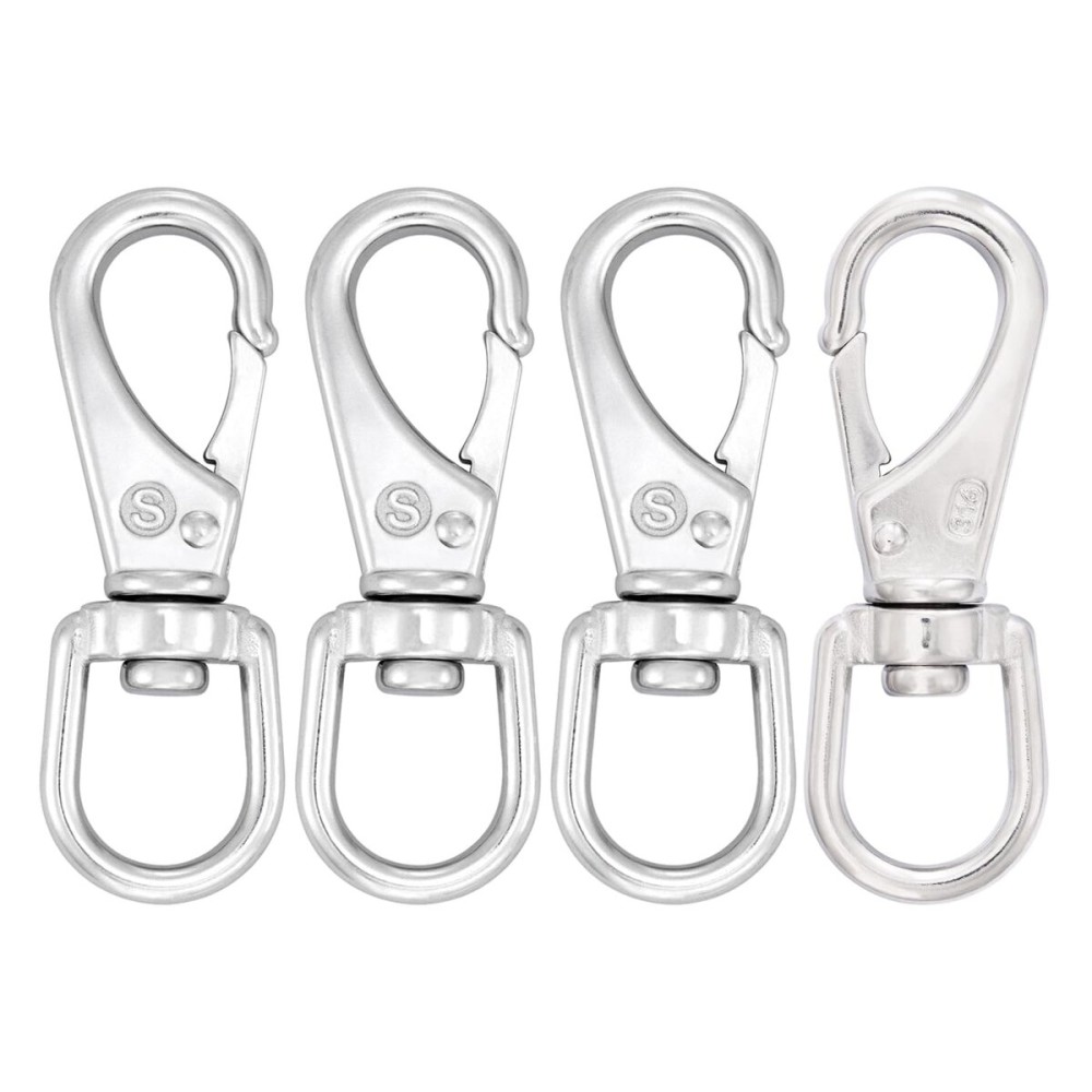 SHONAN 3.5 Inch Marine Grade Diving Clips, 316 Stainless Steel Swivel Snap Hook Flag Pole Clips, 4 Pack Spring Hooks for Dog leashes, Keychains, Bird Feeders