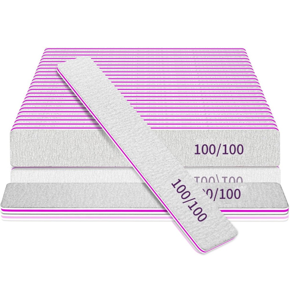 Nail Files 100/100 Grit Washable 25pcs Double Sides Nail File for Natural Nails and Poly Nail Extension Gel Fingernail Files for Nails