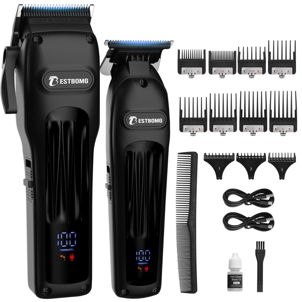 BESTBOMG Professional Hair Clippers for Men, Professional Barber Clippers and Trimmer Set, Mens Cordless Hair Clipper for Barbers Haircut Kit Fade, BS-808A (Black)