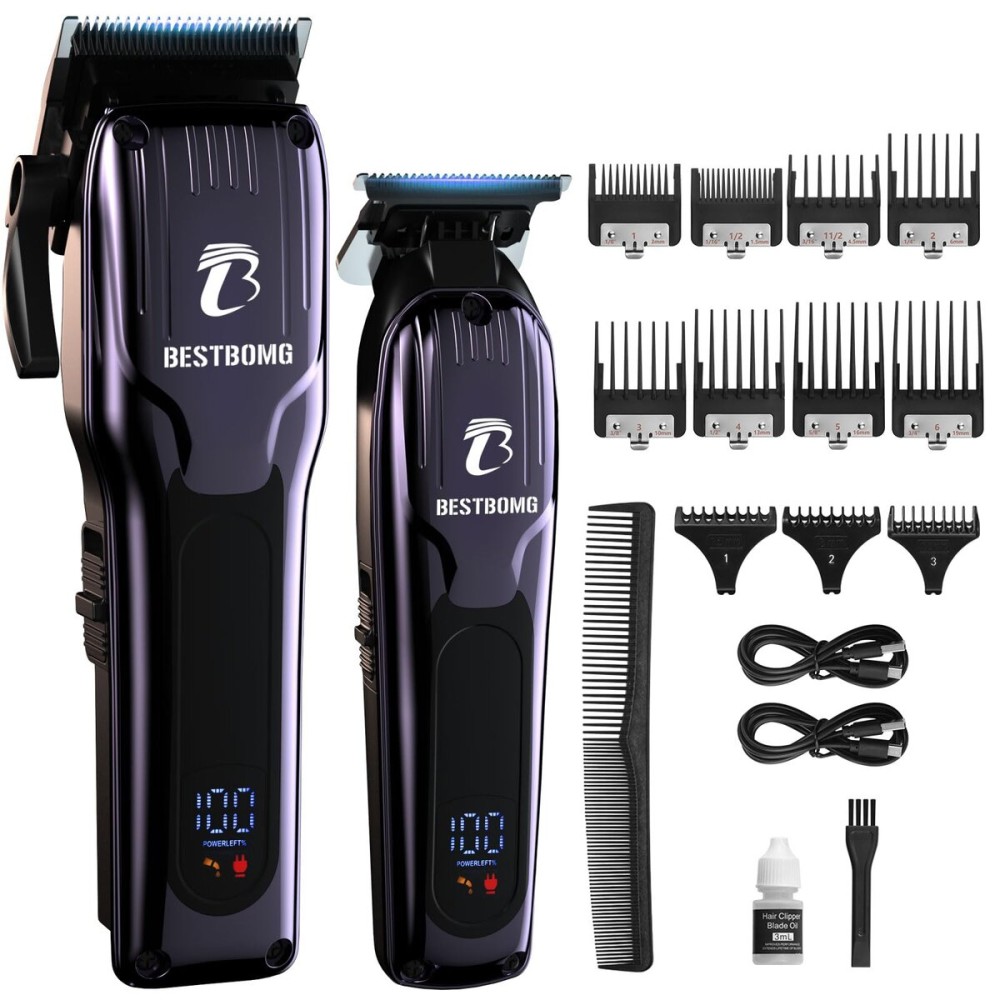BESTBOMG Professional Hair Clippers for Men, Professional Barber Clippers and Trimmer Set, Mens Cordless Hair Clipper for Barbers Haircut Kit, BS-808C (Blue)