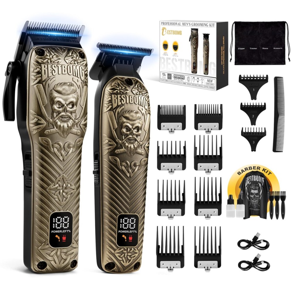 BESTBOMG Professional Hair Clippers for Men, Professional Barber Clippers and Trimmer Set, Mens Cordless Hair Clipper for Barbers Haircut Kit Fade, BS-807E (Bronze)