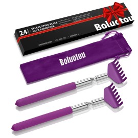 Kuvvfe 2 Pack Portable Extendable Back Scratcher, Stainless Steel Telescoping Back Scratcher with Beautiful Present Packaging(Purple)