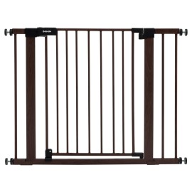 Mom\'s Choice Award Winner-BABELIO 26-40 Metal Baby Gate with Black Wood Pattern, PressGuard C5 Easy Install Pressure Mounted Dog Gate for Stairs and Doorways, with Wall Protectors and Extension Kits