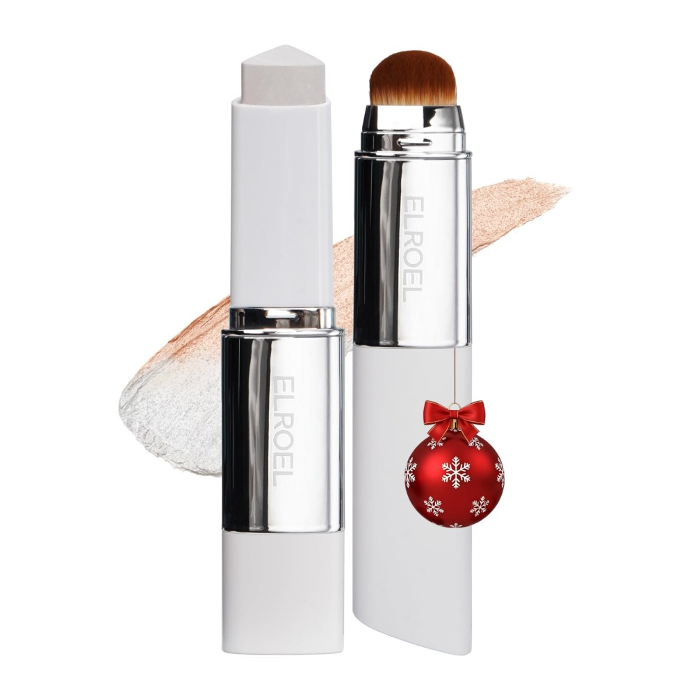 ELROEL Blanc Cover Cream Stick V White - Korean Color-Changing Foundation Stick with Volufiline - Medium to Full Coverage Dewy Finish Base Makeup - Dual-Ended with Detachable Brush (200 Fair)